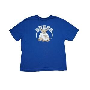Guess Originals Blue Teddy Bear Graphic T-Shirt - Size L - Streetwear 1981 Logo